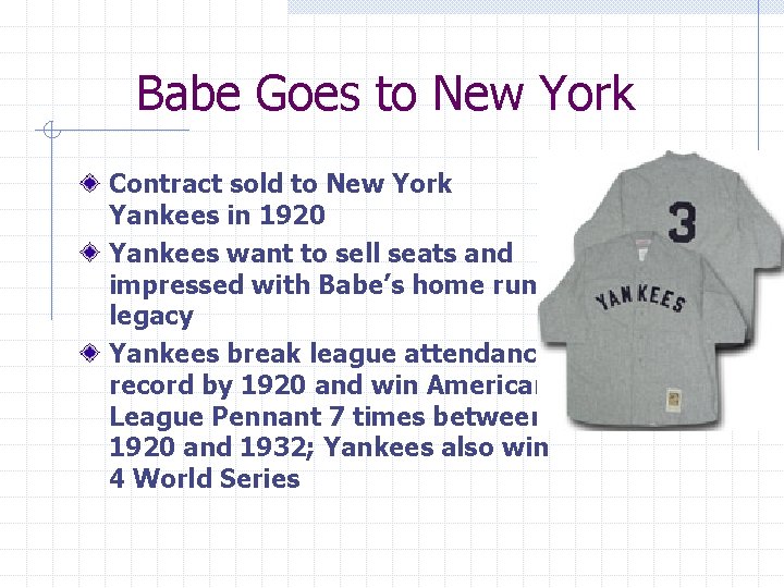 Babe Goes to New York Contract sold to New York Yankees in 1920 Yankees