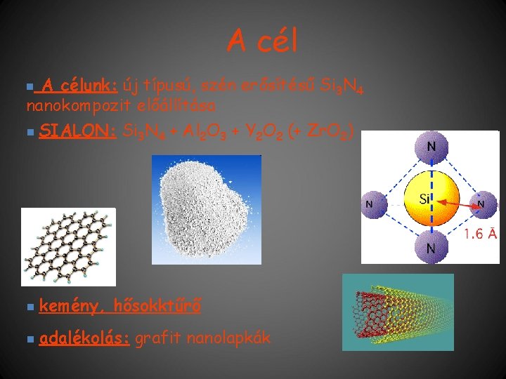 A célunk: új típusú, szén erősítésű Si 3 N 4 nanokompozit előállítása n n