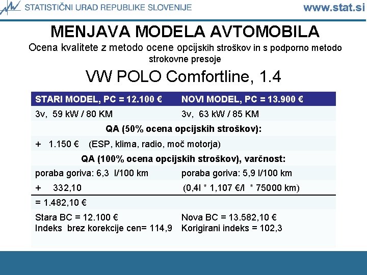 MENJAVA MODELA AVTOMOBILA Ocena kvalitete z metodo ocene opcijskih stroškov in s podporno metodo