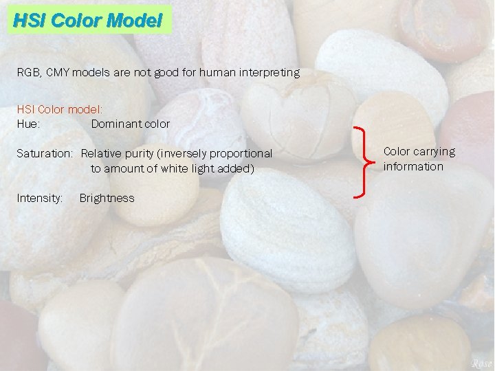 HSI Color Model RGB, CMY models are not good for human interpreting HSI Color