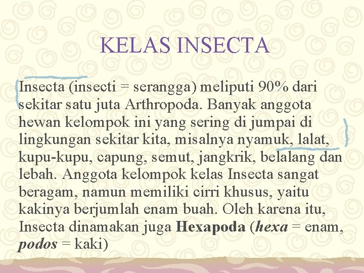 KELAS INSECTA Insecta (insecti = serangga) meliputi 90% dari sekitar satu juta Arthropoda. Banyak KELAS INSECTA Insecta (insecti = serangga) meliputi 90% dari sekitar satu juta Arthropoda. Banyak