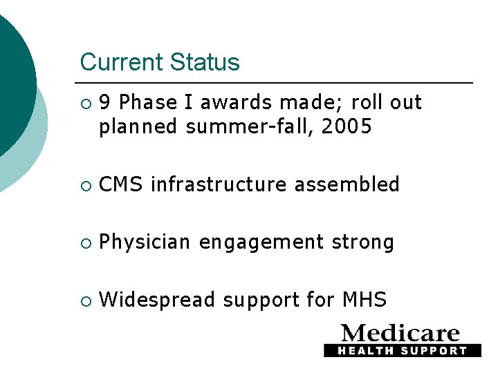 Current Status ¡ 9 Phase I awards made; roll out planned summer-fall, 2005 ¡