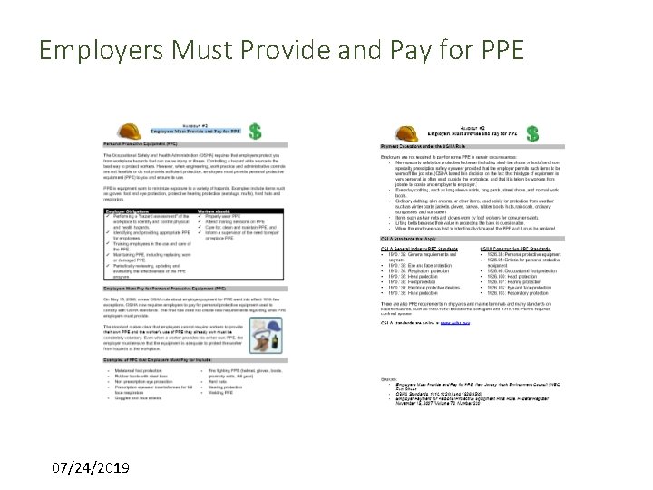 Employers Must Provide and Pay for PPE 07/24/2019 