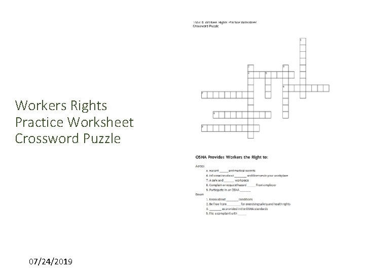 Workers Rights Practice Worksheet Crossword Puzzle 07/24/2019 