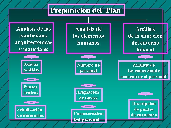 Preparación del Plan Análisis de las condiciones arquitectónicas y materiales Salidas posibles Puntos críticos