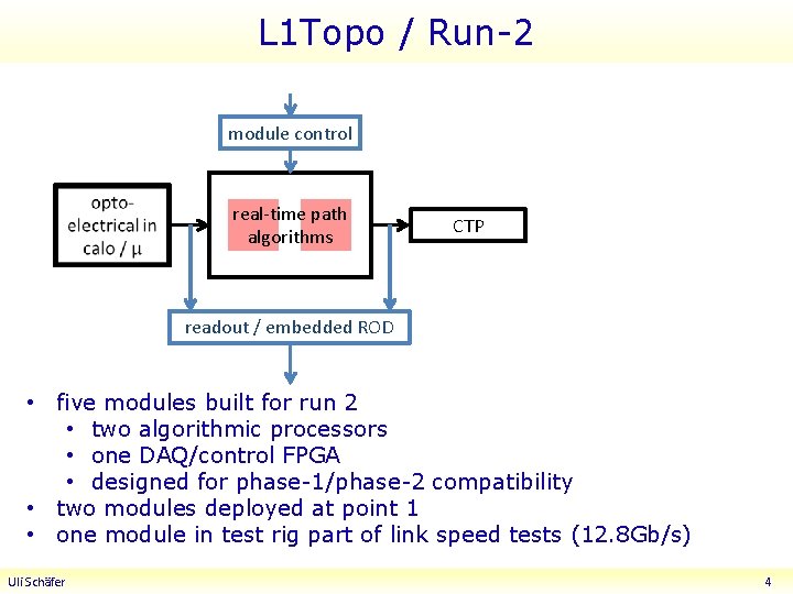 L 1 Topo / Run-2 module control real-time path algorithms CTP readout / embedded
