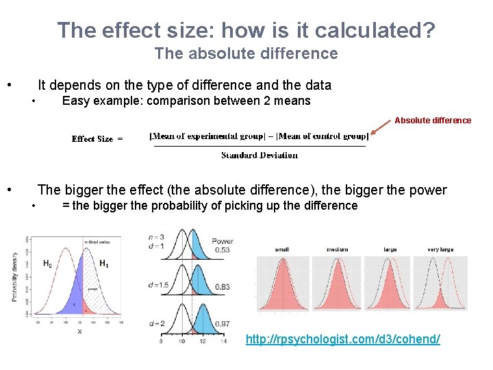 The effect size: how is it calculated? The absolute difference • It depends on