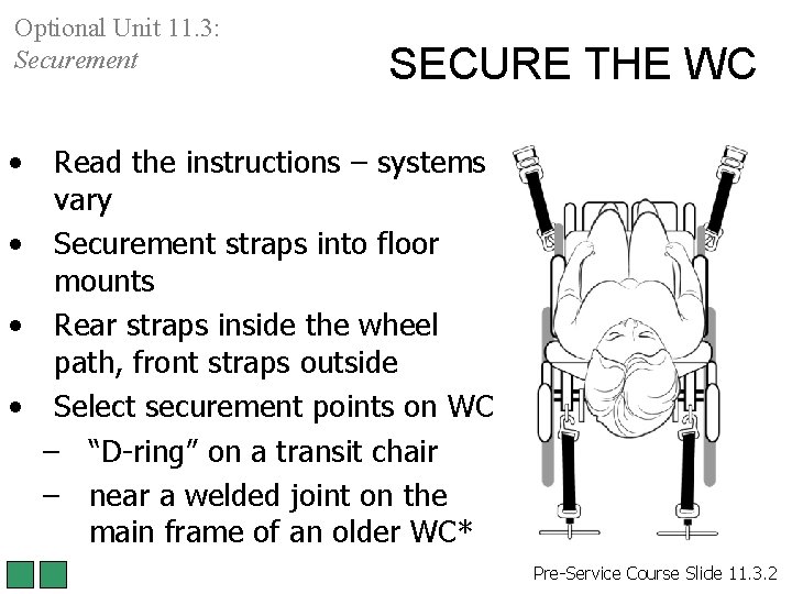Optional Unit 11. 3: Securement SECURE THE WC • Read the instructions – systems Optional Unit 11. 3: Securement SECURE THE WC • Read the instructions – systems