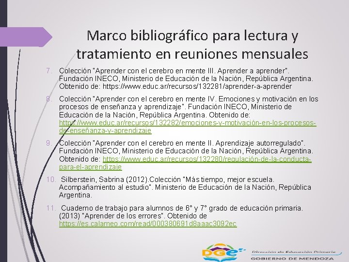 Marco bibliográfico para lectura y tratamiento en reuniones mensuales 7. Colección “Aprender con el