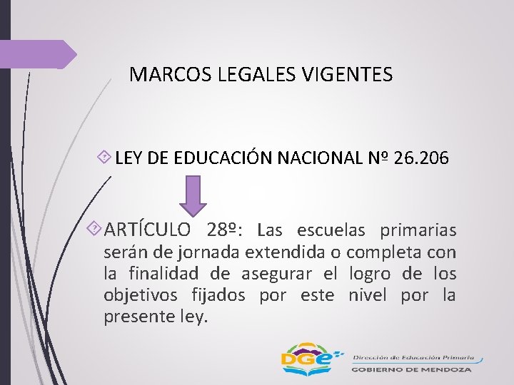 MARCOS LEGALES VIGENTES LEY DE EDUCACIÓN NACIONAL Nº 26. 206 ARTÍCULO 28º: Las escuelas