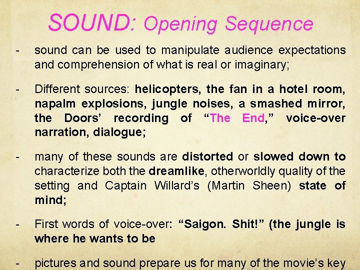 SOUND: Opening Sequence - sound can be used to manipulate audience expectations and comprehension