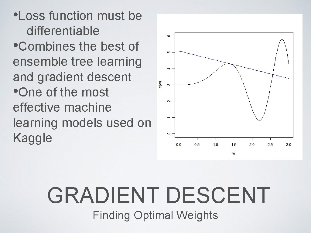  • Loss function must be differentiable • Combines the best of ensemble tree