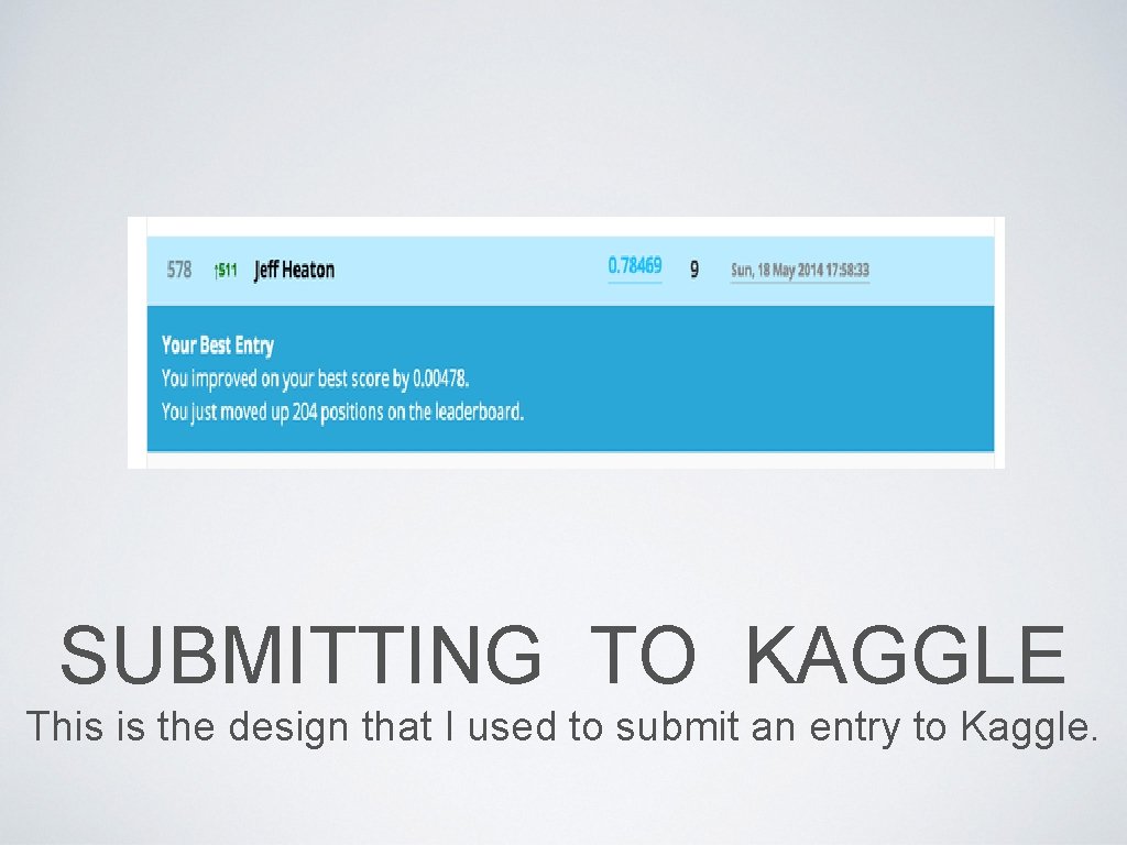 SUBMITTING TO KAGGLE This is the design that I used to submit an entry