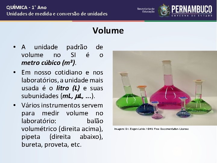 QUÍMICA - 1° Ano Unidades de medida e conversão de unidades Volume • A