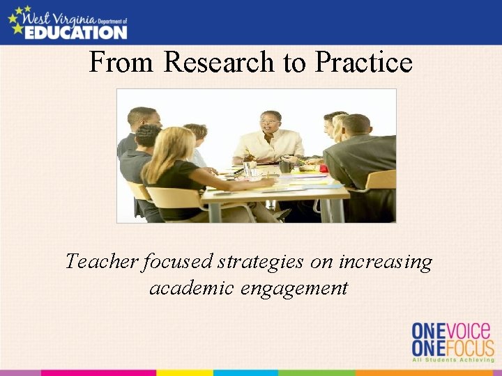 From Research to Practice Teacher focused strategies on increasing academic engagement 