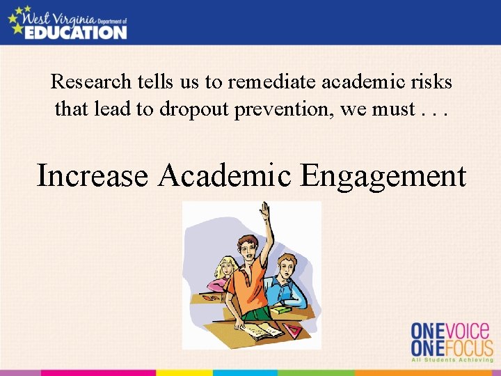 Research tells us to remediate academic risks that lead to dropout prevention, we must.