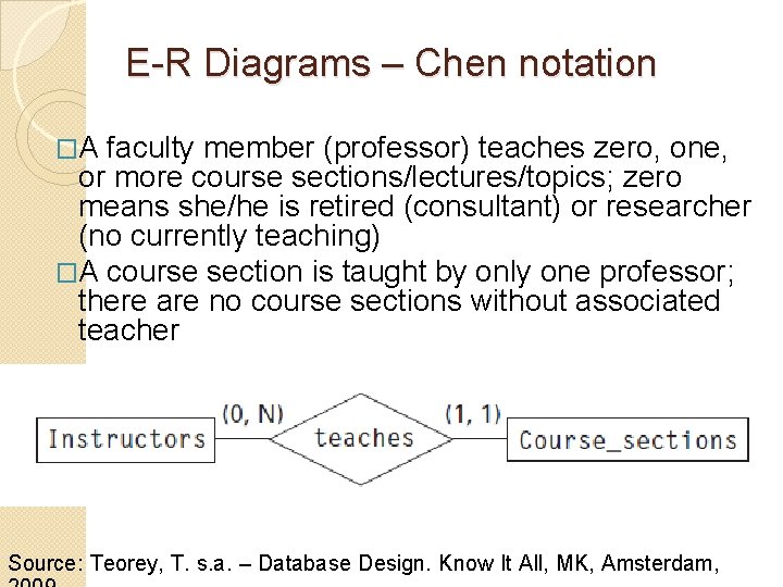 E-R Diagrams – Chen notation �A faculty member (professor) teaches zero, one, or more