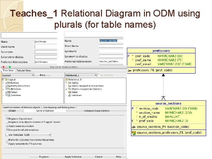 Teaches_1 Relational Diagram in ODM using plurals (for table names) 