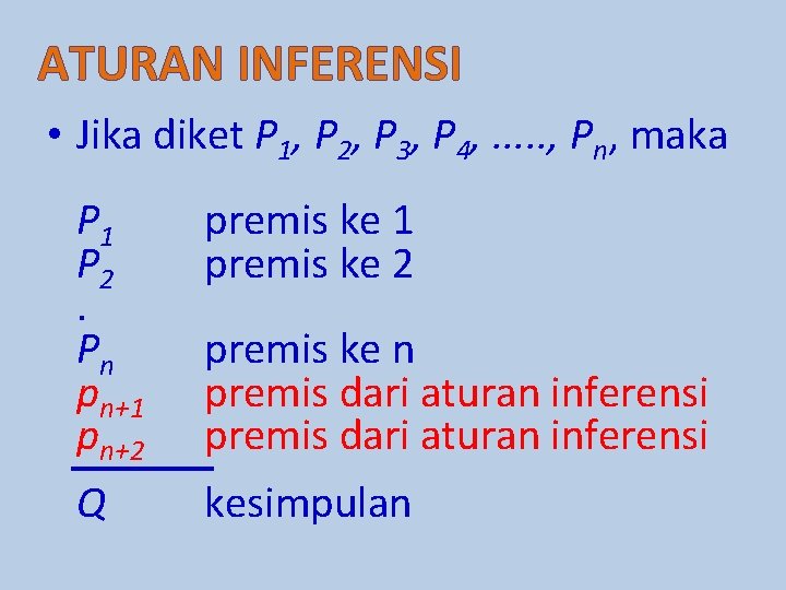 ATURAN INFERENSI • Jika diket P 1, P 2, P 3, P 4, .