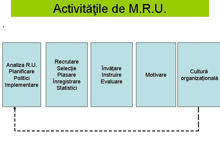 Activităţile de M. R. U. . Analiza R. U. Planificare Politici Implementare Recrutare Selecţie