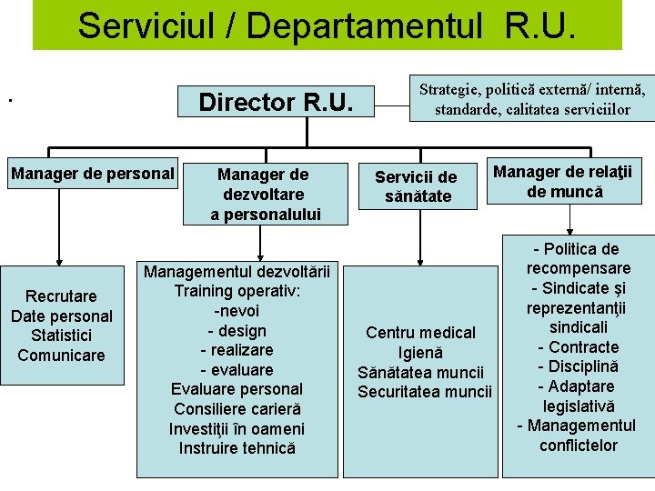 Serviciul / Departamentul R. U. . Director R. U. Manager de personal Recrutare Date