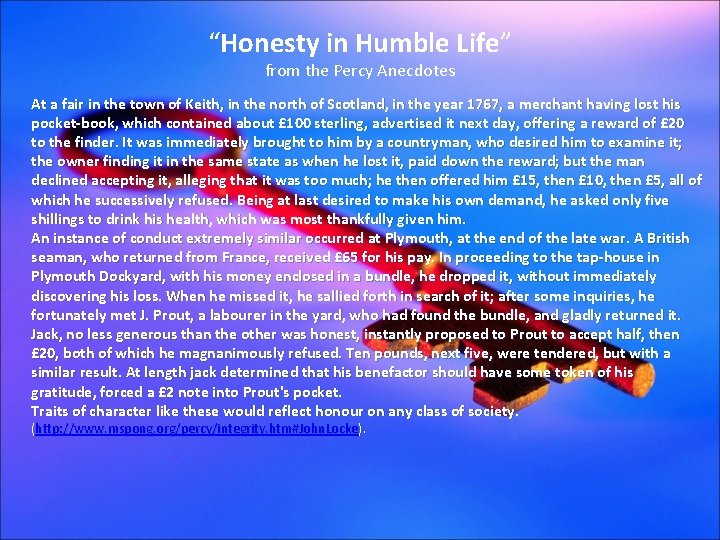 “Honesty in Humble Life” from the Percy Anecdotes At a fair in the town