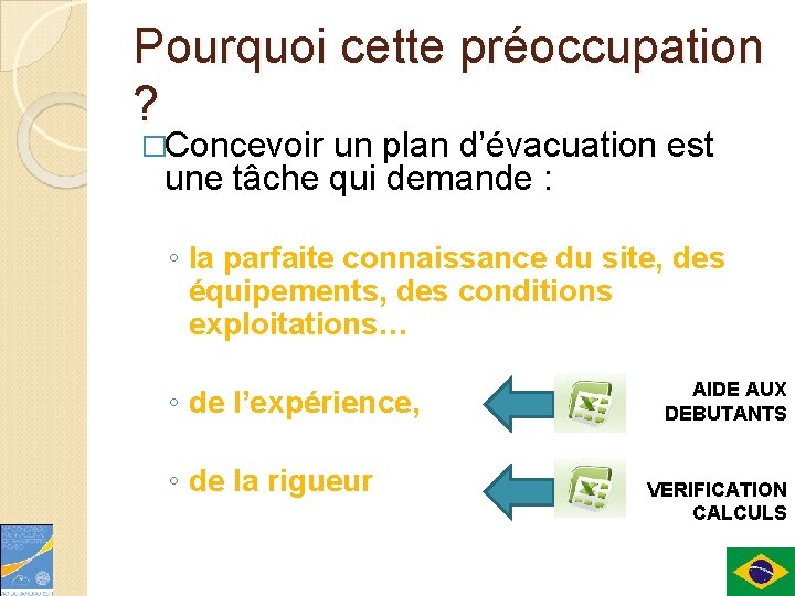 Pourquoi cette préoccupation ? �Concevoir un plan d’évacuation est une tâche qui demande :