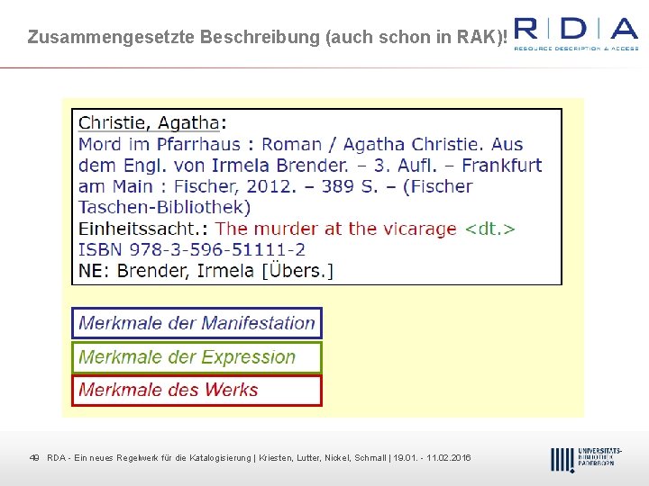 Zusammengesetzte Beschreibung (auch schon in RAK)! 49 49 RDA Dr. Dietmar Ein neues Haubfleisch