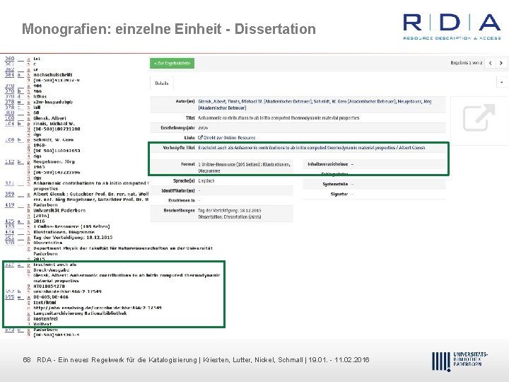 Monografien: einzelne Einheit - Dissertation 68 68 RDA Dr. Dietmar Ein neues Haubfleisch Regelwerk