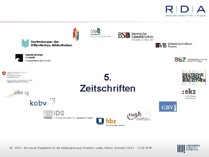 Vertretungen der Öffentlichen Bibliotheken 5. Zeitschriften 83 83 RDA Dr. Dietmar Ein neues Haubfleisch