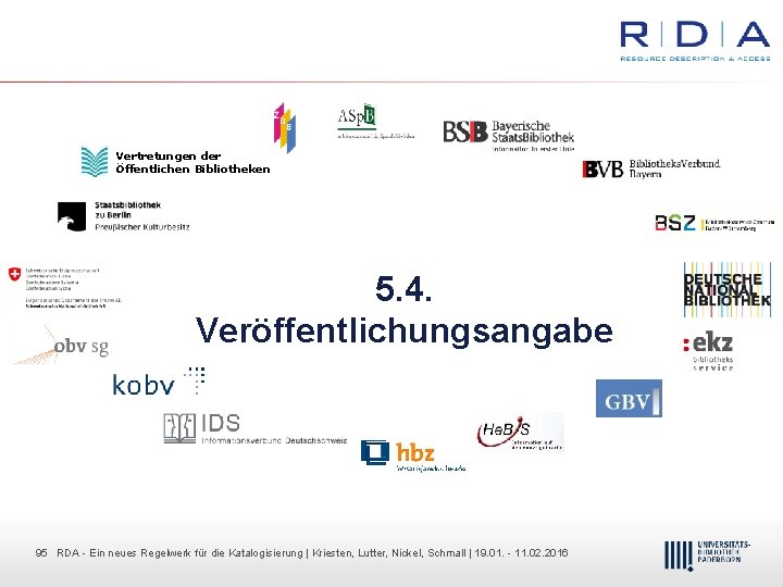 Vertretungen der Öffentlichen Bibliotheken 5. 4. Veröffentlichungsangabe 95 95 RDA Dr. Dietmar Ein neues