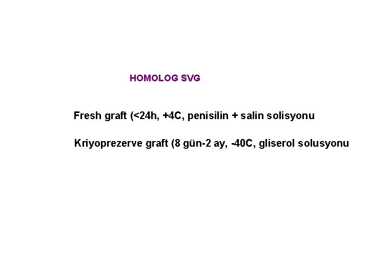 HOMOLOG SVG Fresh graft (<24 h, +4 C, penisilin + salin solisyonu Kriyoprezerve graft