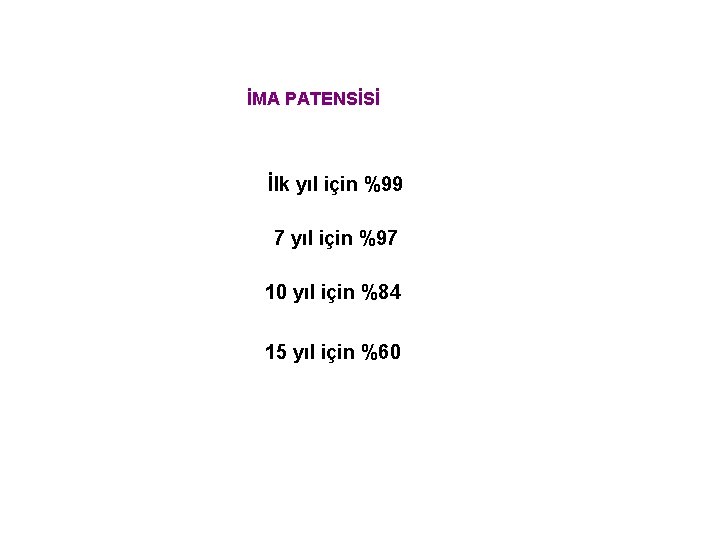 İMA PATENSİSİ İlk yıl için %99 7 yıl için %97 10 yıl için %84