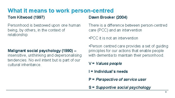 What it means to work person-centred Tom Kitwood (1997) Dawn Brooker (2004) Personhood is
