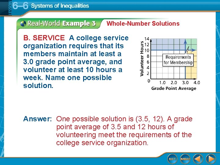 Whole-Number Solutions B. SERVICE A college service organization requires that its members maintain at