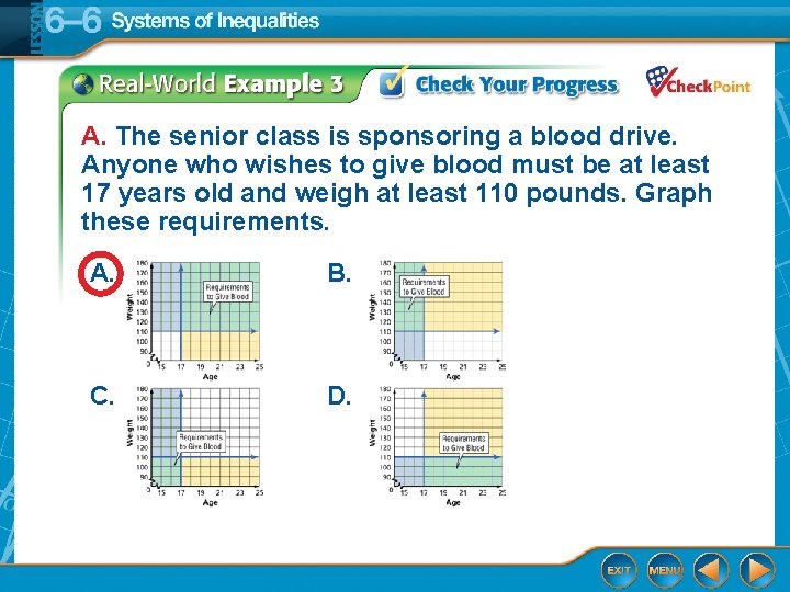 A. The senior class is sponsoring a blood drive. Anyone who wishes to give