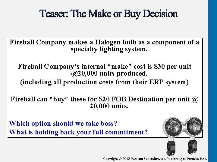 Teaser: The Make or Buy Decision Fireball Company makes a Halogen bulb as a