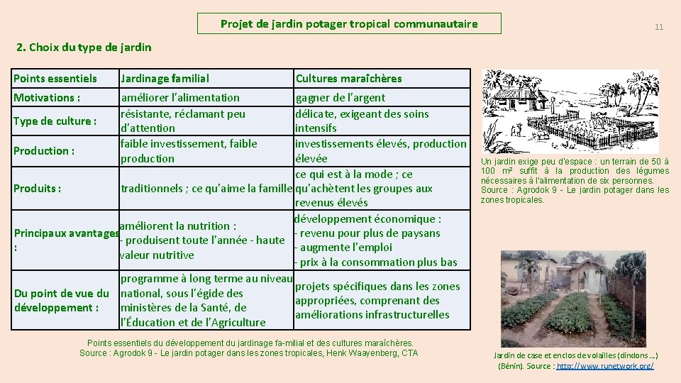 Projet de jardin potager tropical communautaire 11 2. Choix du type de jardin Points