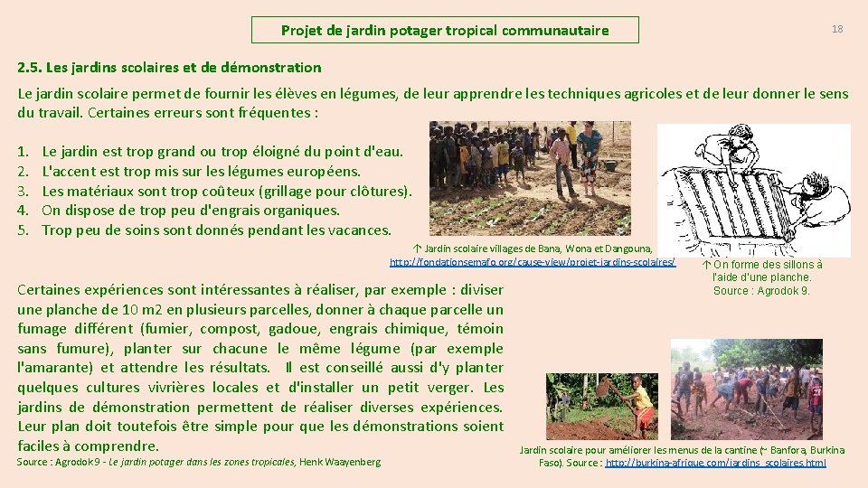 Projet de jardin potager tropical communautaire 18 2. 5. Les jardins scolaires et de