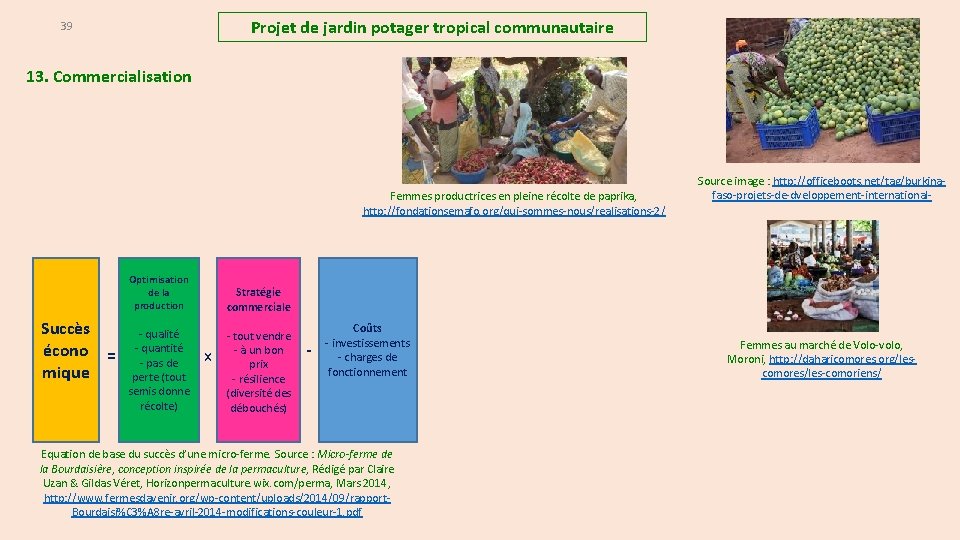 Projet de jardin potager tropical communautaire 39 13. Commercialisation Femmes productrices en pleine récolte