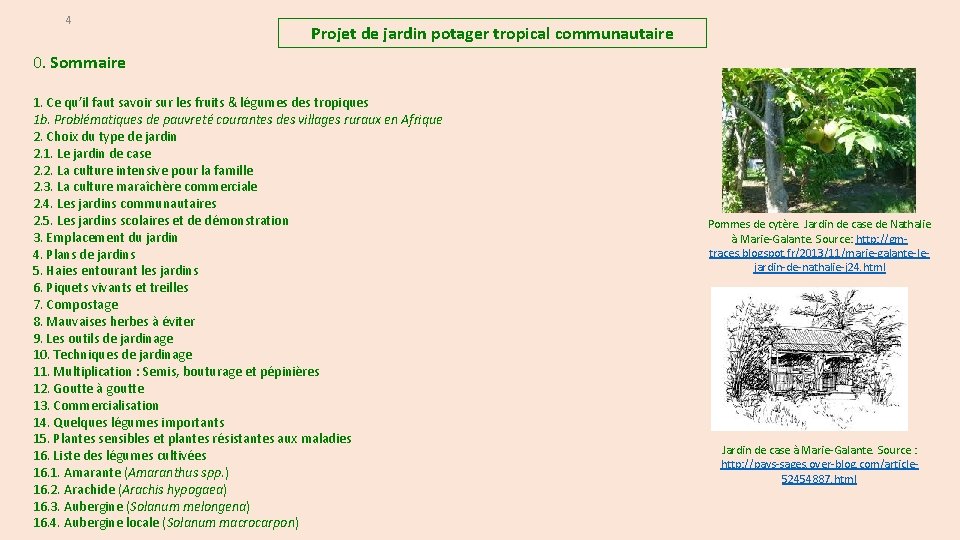 4 Projet de jardin potager tropical communautaire 0. Sommaire 1. Ce qu’il faut savoir