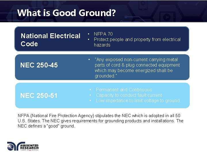 What is Good Ground? National Electrical Code NEC 250 -45 NEC 250 -51 •