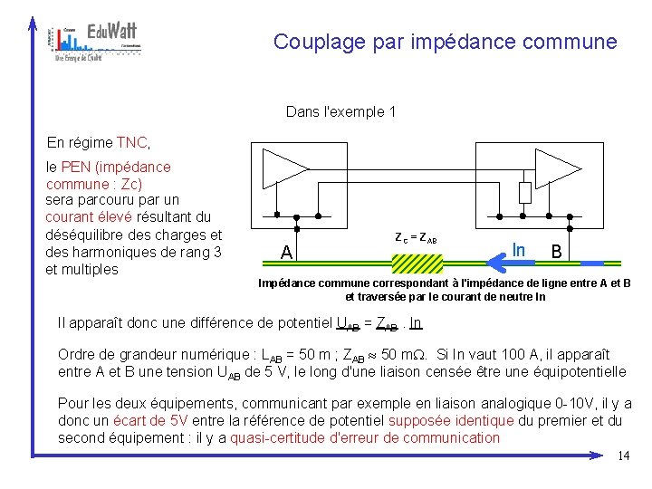Couplage par impédance commune Dans l'exemple 1 En régime TNC, le PEN (impédance commune