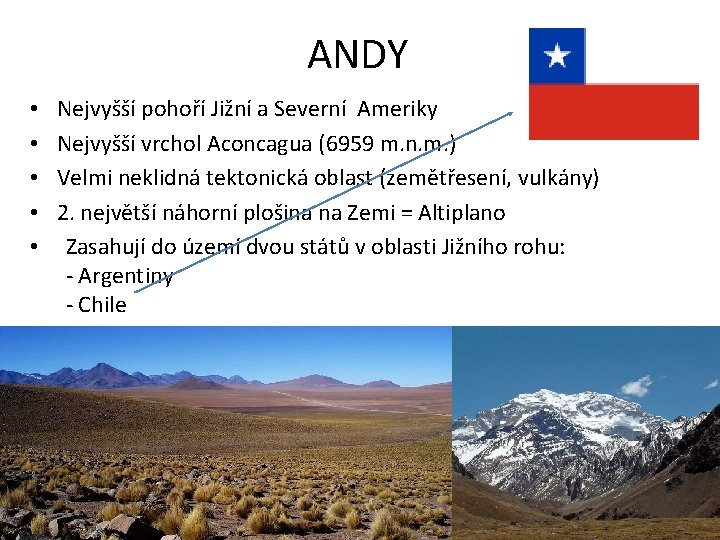 ANDY • • • Nejvyšší pohoří Jižní a Severní Ameriky Nejvyšší vrchol Aconcagua (6959