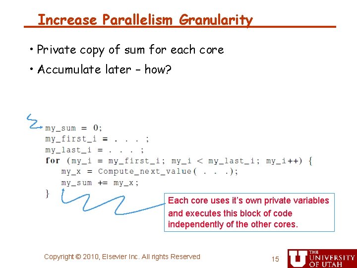 Increase Parallelism Granularity • Private copy of sum for each core • Accumulater –