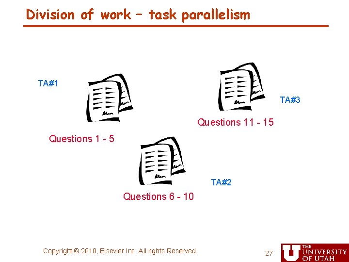 Division of work – task parallelism TA#1 TA#3 Questions 11 - 15 Questions 1