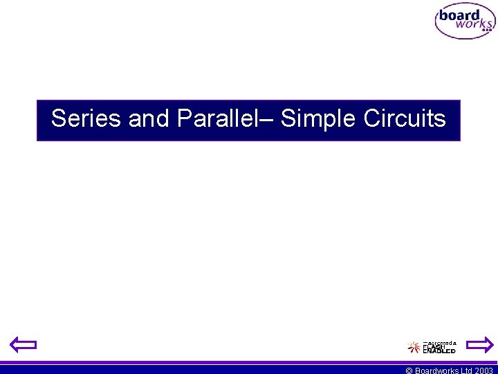 Series and Parallel– Simple Circuits © Boardworks Ltd 2003 