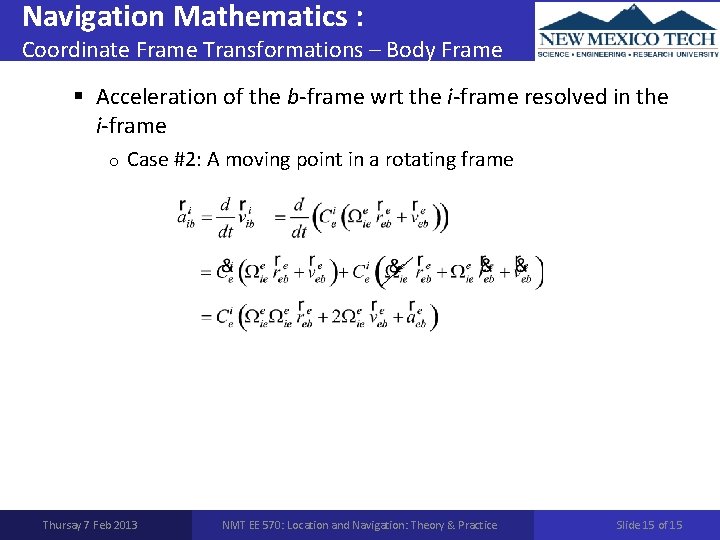 Navigation Mathematics : Coordinate Frame Transformations – Body Frame § Acceleration of the b-frame