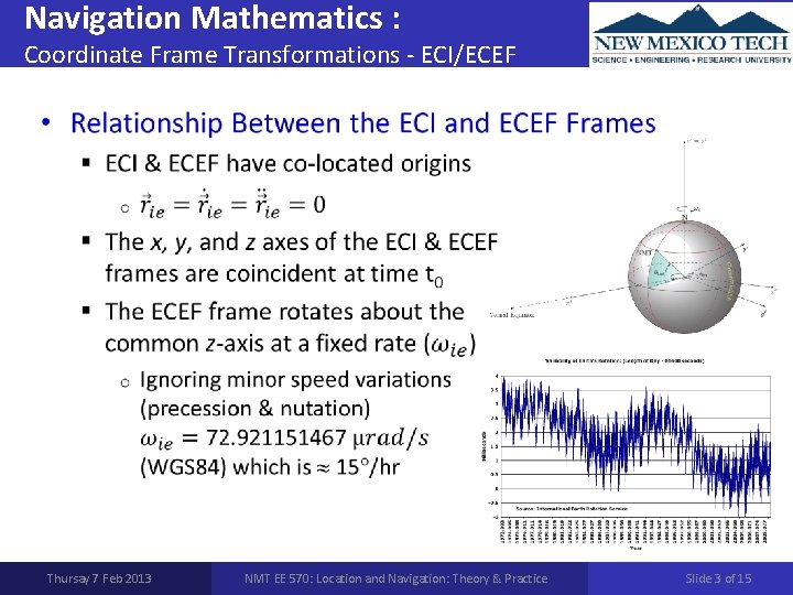 Navigation Mathematics : Coordinate Frame Transformations - ECI/ECEF • Thursay 7 Feb 2013 NMT