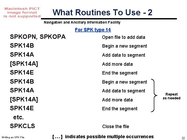 What Routines To Use - 2 Navigation and Ancillary Information Facility For SPK type What Routines To Use - 2 Navigation and Ancillary Information Facility For SPK type